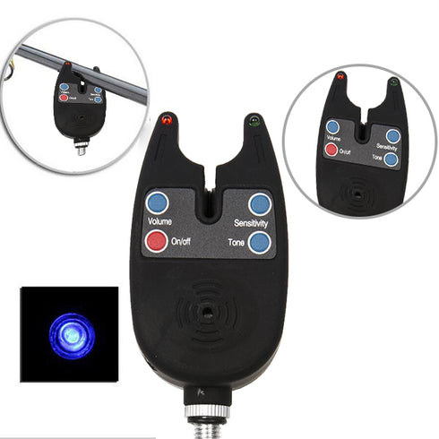 Fishing Bite Alarm with 2 LEDs Blue Light Adjustable Tone for Easy Alerts