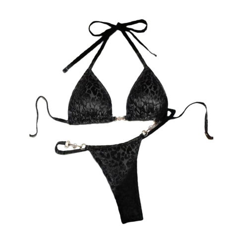 Leopard Pearl Mini Micro Thong Bikini Swimsuit