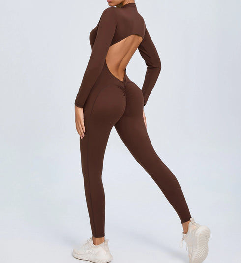 Women's Open Back Outdoor BodySuit, Front Zip Long Sleeve Bodysuit for Ultimate Comfort and Flexibility Outdoors