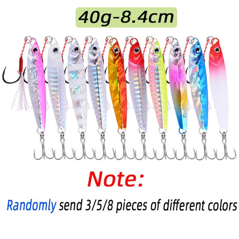 3/5/8pcs Metal Jig Fishing Lure Set 7g to 40g for All Waters