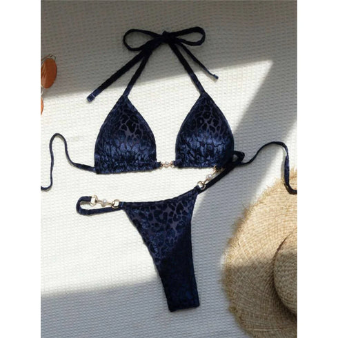 Leopard Pearl Mini Micro Thong Bikini Swimsuit