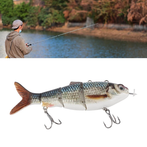 Robotic Swimming Lure Multi Jointed Rechargeable Electric Fishing Lure with Green LED Light for Night Fishing