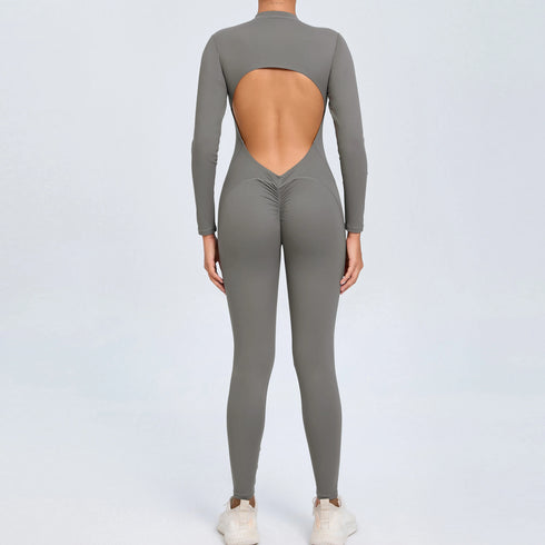 Women's Open Back Outdoor BodySuit, Front Zip Long Sleeve Bodysuit for Ultimate Comfort and Flexibility Outdoors