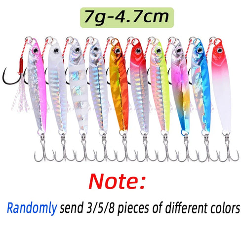 3/5/8pcs Metal Jig Fishing Lure Set 7g to 40g for All Waters