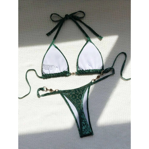 Leopard Pearl Mini Micro Thong Bikini Swimsuit