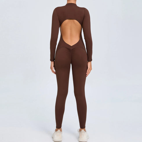 Women's Open Back Outdoor BodySuit, Front Zip Long Sleeve Bodysuit for Ultimate Comfort and Flexibility Outdoors