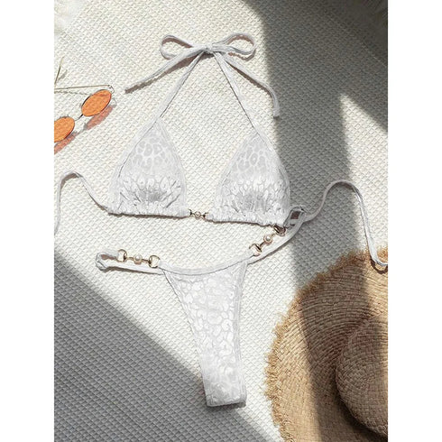 Leopard Pearl Mini Micro Thong Bikini Swimsuit
