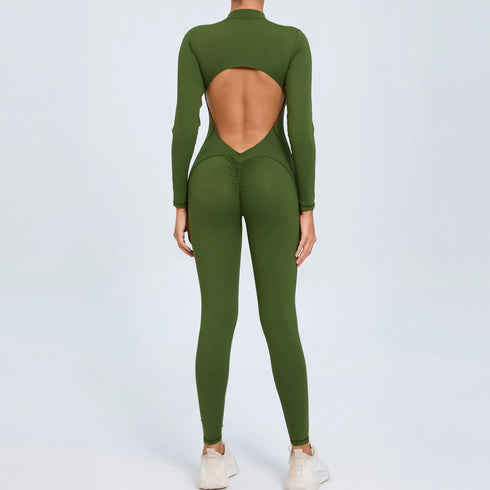 Women's Open Back Outdoor BodySuit, Front Zip Long Sleeve Bodysuit for Ultimate Comfort and Flexibility Outdoors