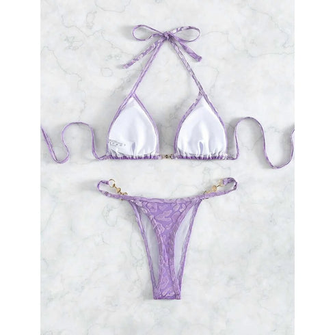 Leopard Pearl Mini Micro Thong Bikini Swimsuit