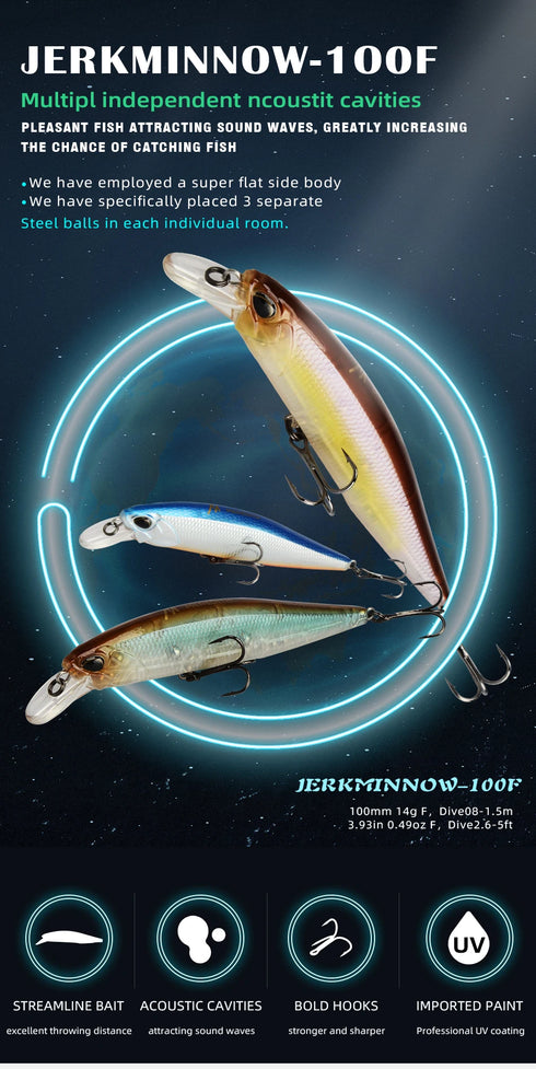 delete Jerk Minnow 100F 14g Floating Wobbler Fishing Lure Quality for Big Catch