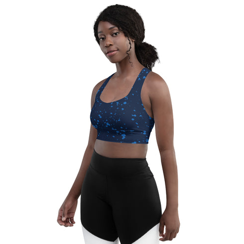 Knottytails Blue Mahi-mahi Longline Sports Bra for Workouts - Ultimate Support and Comfort