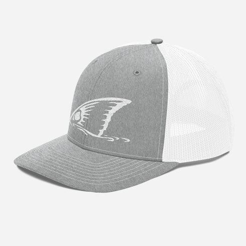 White Redfish Tail Embroidered Trucker Cap for Outdoor Style - Adjustable Comfort and Classic Fit