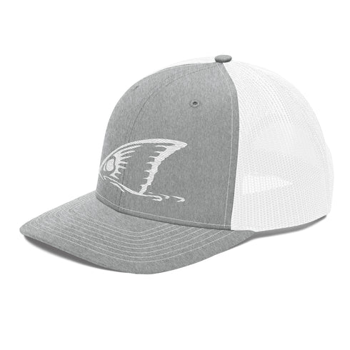 White Redfish Tail Embroidered Trucker Cap for Outdoor Style - Adjustable Comfort and Classic Fit