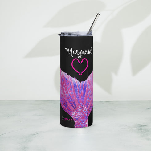 Black Mermaid at Heart Stainless Steel Tumbler 20 oz - Durable Design for Hot or Cold Drinks