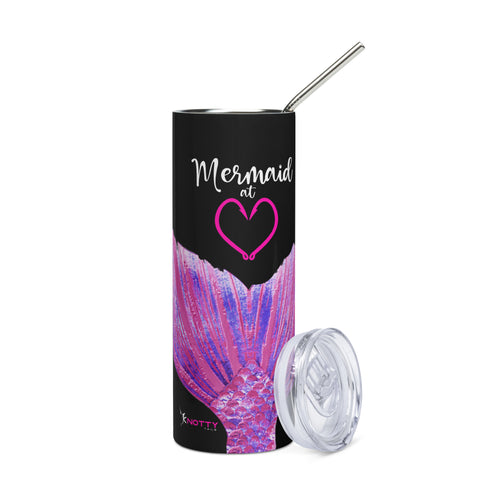 Black Mermaid at Heart Stainless Steel Tumbler 20 oz - Durable Design for Hot or Cold Drinks