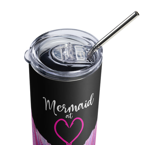 Black Mermaid at Heart Stainless Steel Tumbler 20 oz - Durable Design for Hot or Cold Drinks