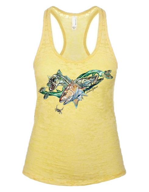 Women's Inshore Fish Burnout Racerback Tank - KnottyTails
