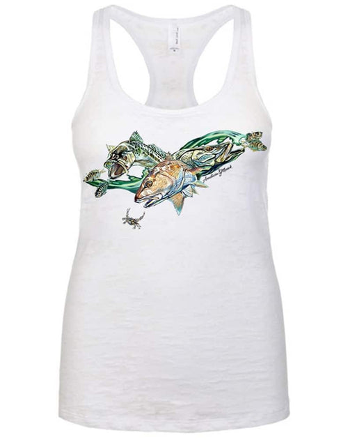 Women's Inshore Fish Burnout Racerback Tank - KnottyTails