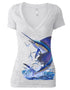 Women's Blue Sailfish V-neck Burnout Tee - KnottyTails