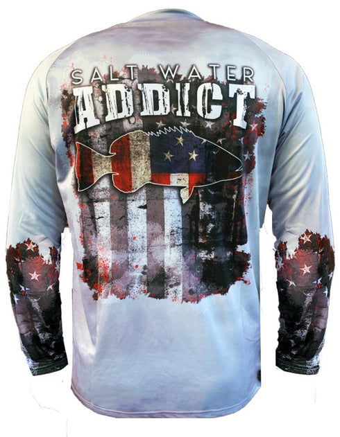 Mens American Flag, KnottyTails Grouper Salt Water Addict Fishing Shirt - KnottyTails