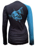 Women's V-neck Redfish Outline in Blue on Black Performance Shirt - KnottyTails