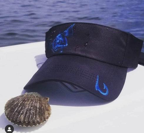 Redfish Outline in Blue on Black Visor - KnottyTails