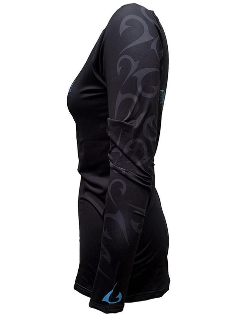 Women's V-neck Redfish Outline in Blue on Black Performance Shirt - KnottyTails