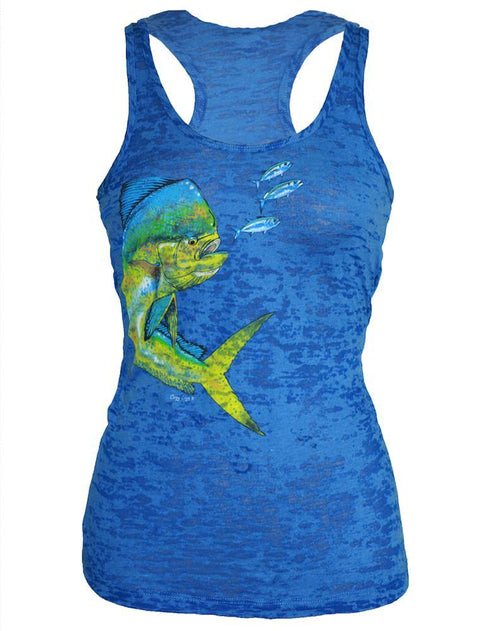 Women's Mahi Mahi on Royal Blue Burnout Racerback Tank - KnottyTails