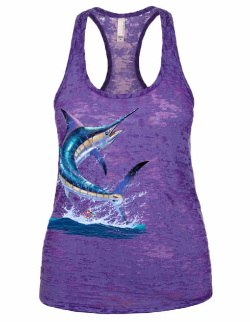 Women's Purple Marlin Burnout Racerback Tank Top - KnottyTails