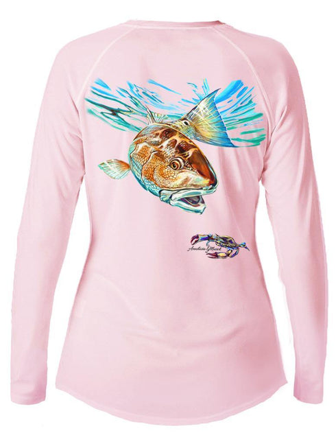 Women's V-neck Redfish and Crab Performance shirt - KnottyTails