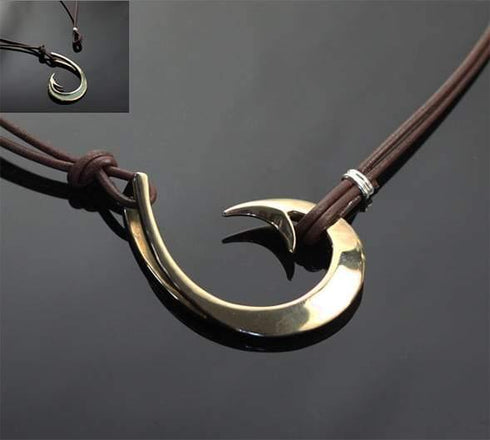 Circle Hook Charm, Leather Necklace - KnottyTails