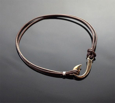 Bronze ”J” Hook Double Leather Bracelet - KnottyTails