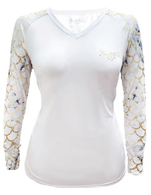 Women's V-neck Mermaid Scales Performance Shirt - KnottyTails