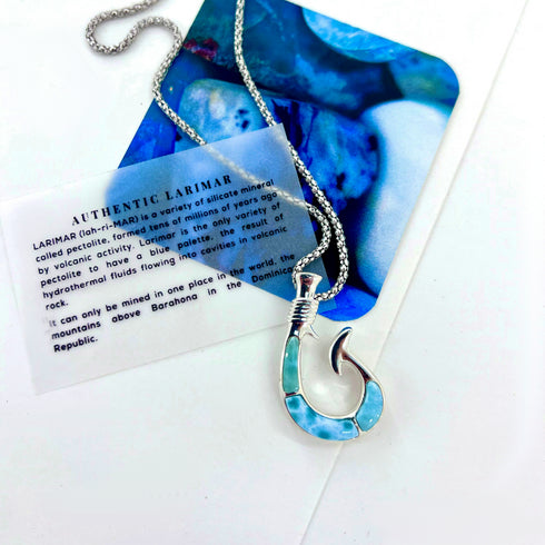Unique Larimar Stone Hook Necklace in Authentic Sterling Silver