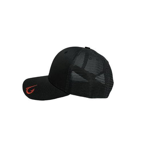 Redfish Outline in Red on Black Snapback Hat - KnottyTails