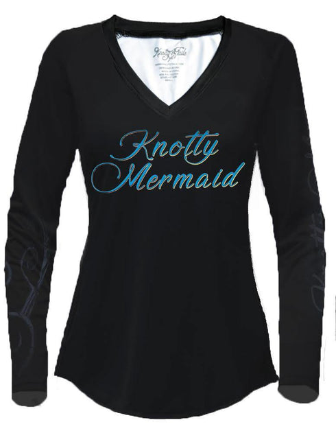 Women's V-neck Knotty Mermaid Performance Shirt - KnottyTails