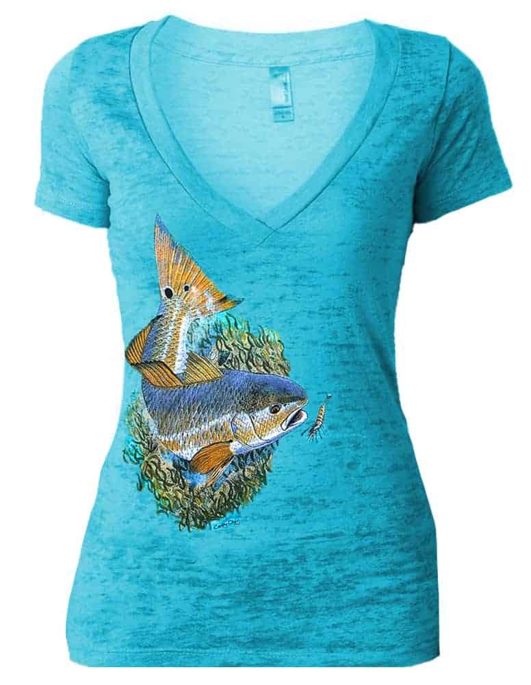 Women's Redfish in grass V-neck Burnout T-shirt – KnottyTails