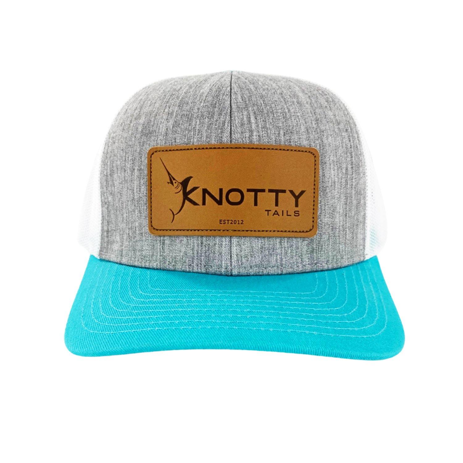 Aqua Blue and Leather Patch Knottytails Fishing Hat – KnottyTails