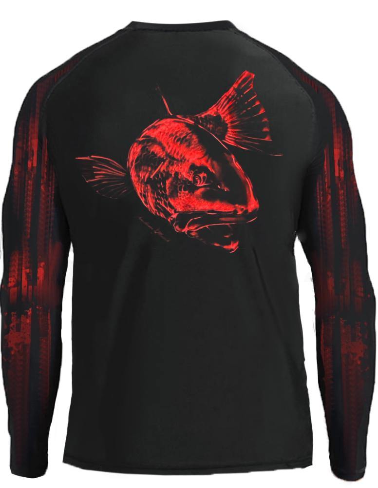 Redfish on Black Performance Mens Fishing Shirt – KnottyTails